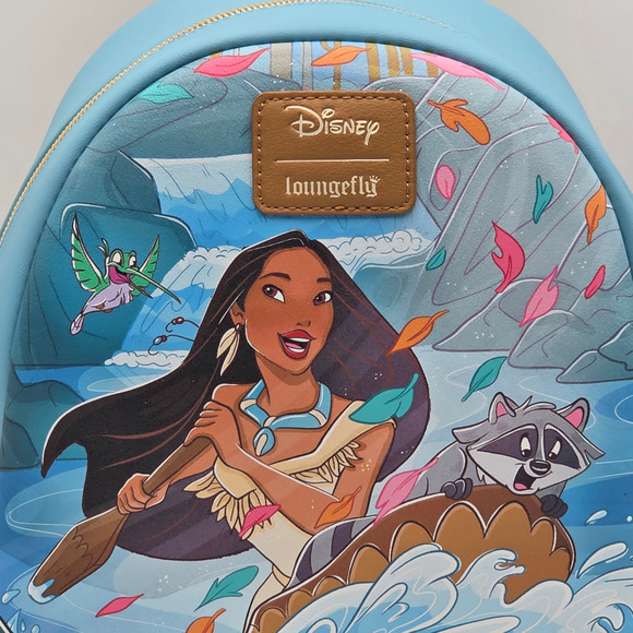 Loungefly Disney Pocahontas Meeko Flit Riverbend Blue Mini Backpack Bag New - Picture 6 of 7